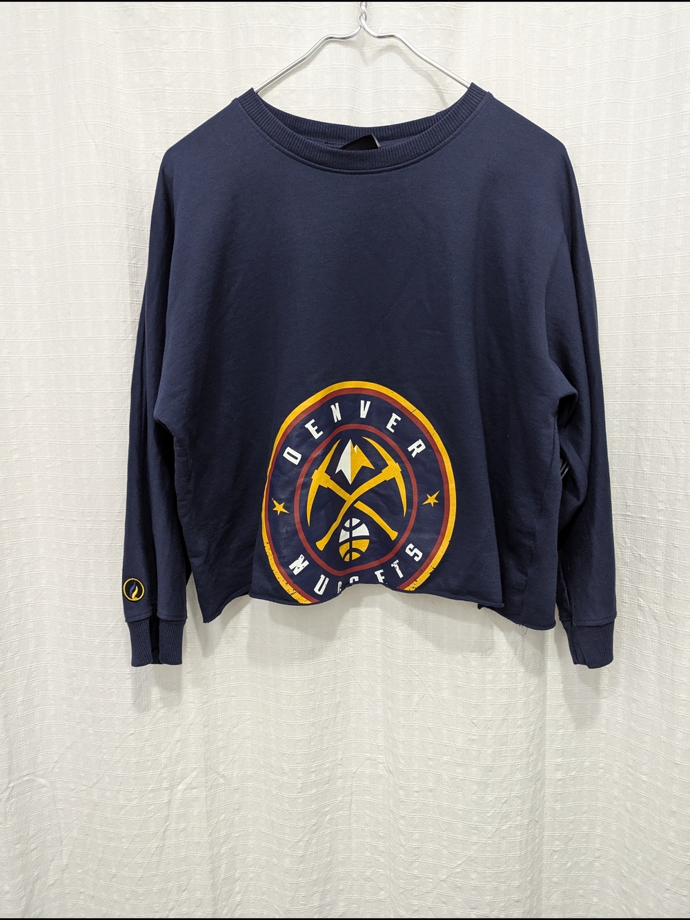 Denver Nuggets NBA FISLL Raw Hem Cropped Crewneck Sweatshirt Navy Blue XL